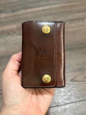 Vintage Il Bisonte Brown Leather Key Case Wallet Distressed Patina Made In Italy